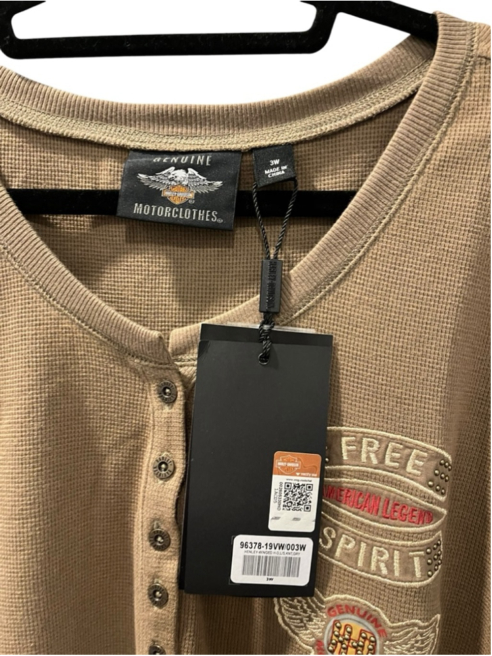 Harley Davidson NWT Free Spirit Waffle Knit Thermal Shirt Size 2XL Embroidered - Picture 2 of 7